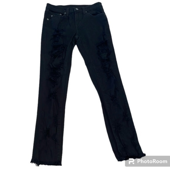 CARMAR | WOMEN BLACK DISTRESSED STRAIGHT SKINNY LEG DENIM JEANS, SIZE 25 - Picture 1 of 7